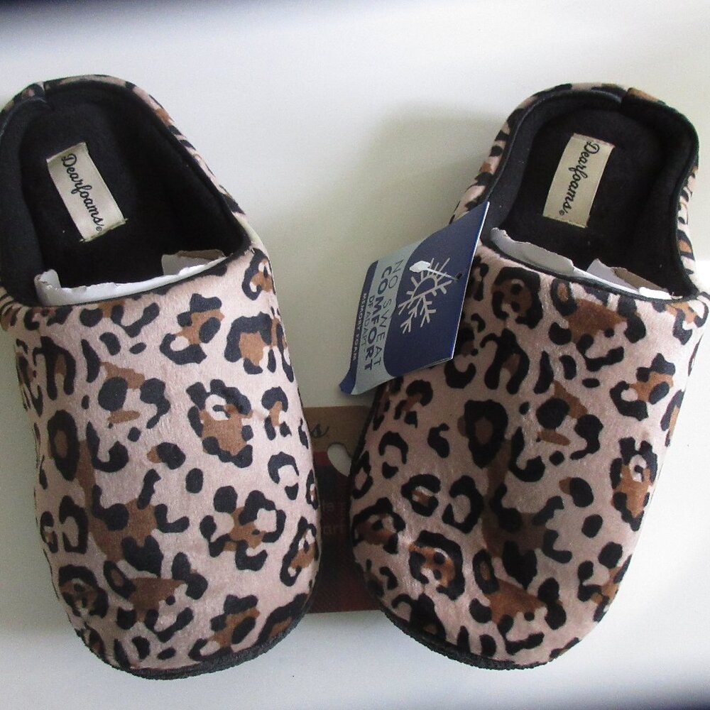 New DEARFOAMS Leopard Cheetah Black Size 7/8 - Medium Slip-on Slippers Shoes